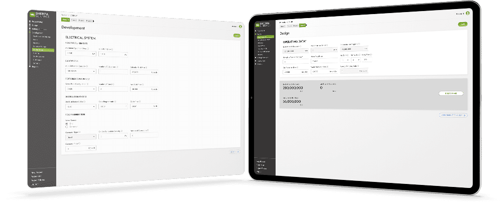 A tablet and secondary screen displaying input screens for SHERPA Surface.